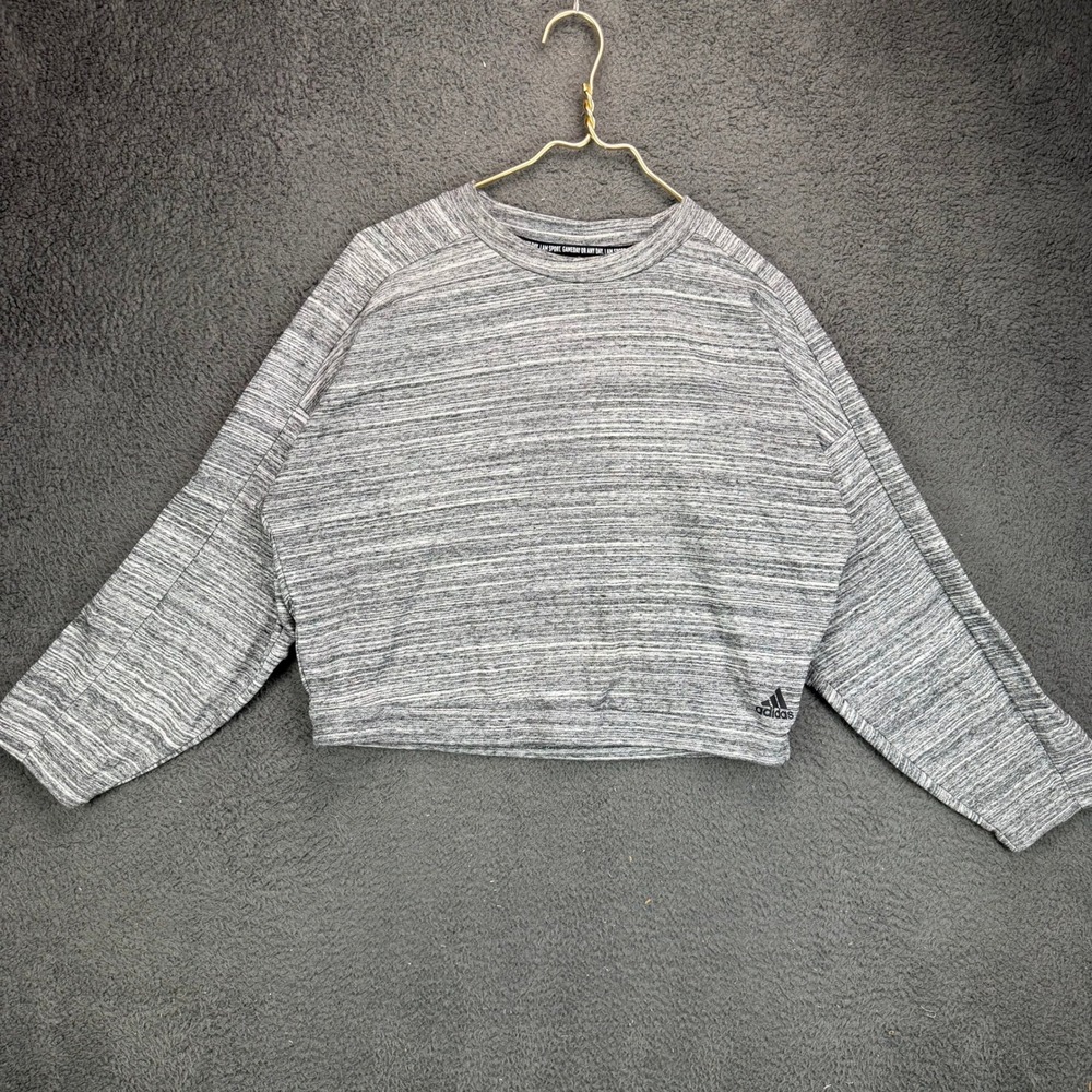 Adidas Womens Gray Space Dye 3 Stripe Long Sleeve Cropped Sweatshirt Size L